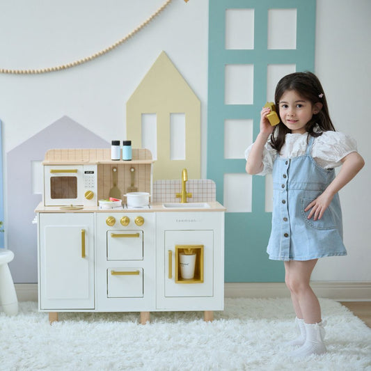 Teamson Kids - Little Chef Hampton Wooden Play Kitchen with Ice Dispenser & Sink - White - Preschool