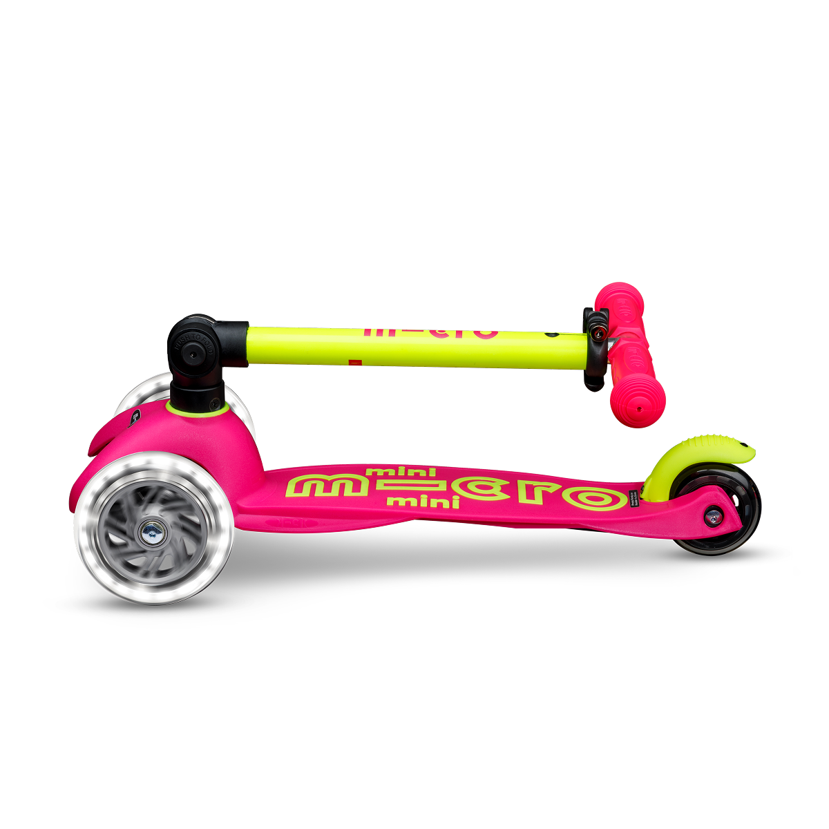 Micro Kickboard - Mini Deluxe Foldable LED Scooter - Neon Flamingo Pink/Yellow - Outdoor