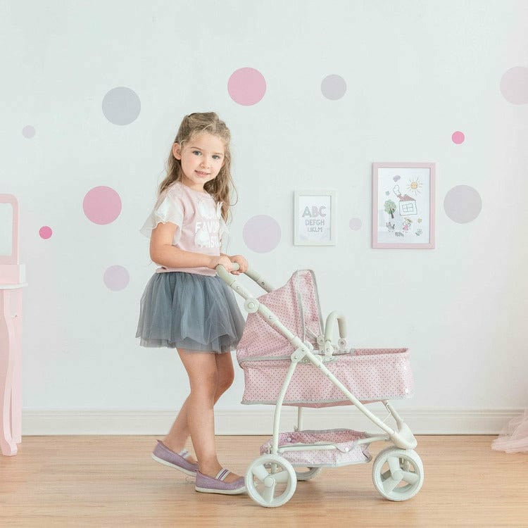 Teamson Kids - Olivia's Little World - Polka Dots Princess 2-in-1 Baby Doll Stroller - Pink/Gray - Dolls