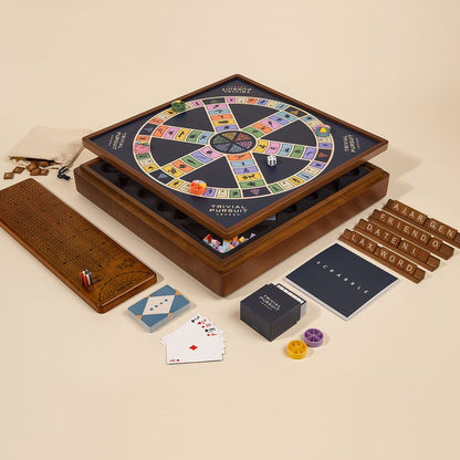 WS Game Company - 3-in-1 Premium Game Collection Scrabble Trivial Pursuit and Cribbage - Games