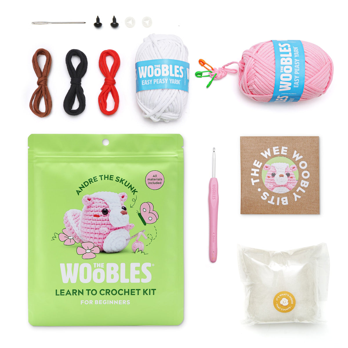 The Woobles - Andre the Skunk Pink Learn to Crochet Kit - Creativity