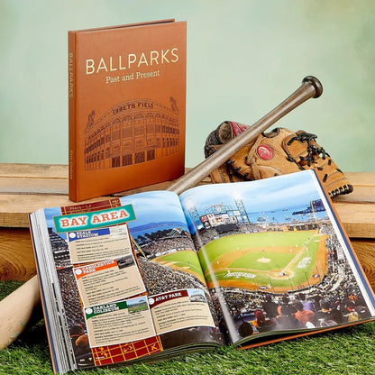 Graphic Image - "Ballparks Past and Present" Book in Tan Bonded Leather - Books
