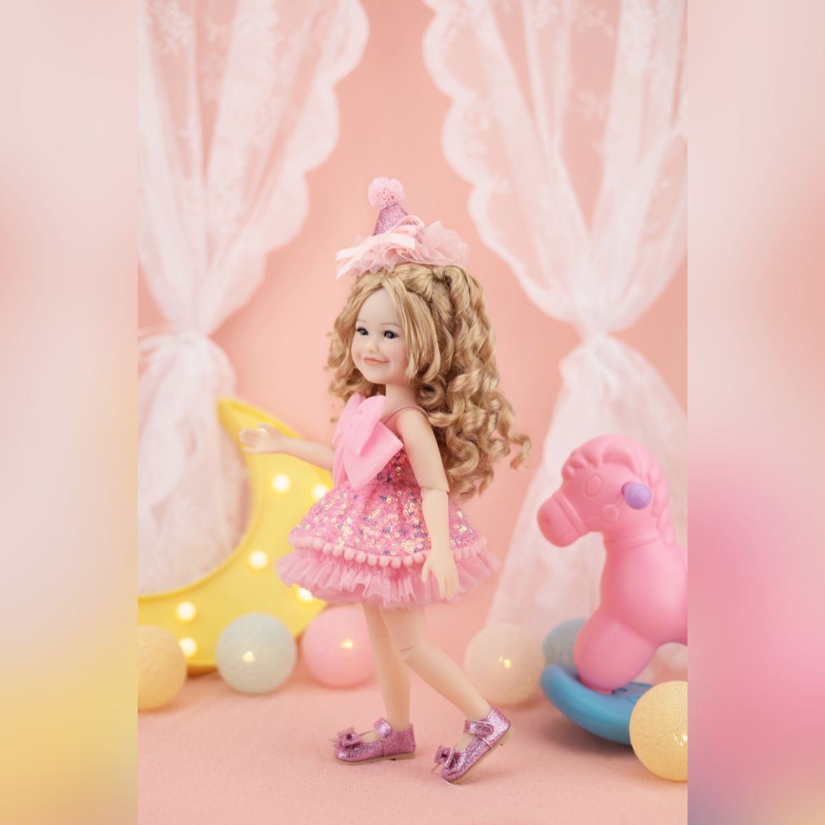 Ruby Red Fashion Friends - Birthday Siblies Doll - Fair Skin, Pink Dress - Dolls