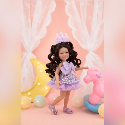 Ruby Red Fashion Friends - Birthday Siblies Doll - Tan Skin, Purple Dress - Dolls