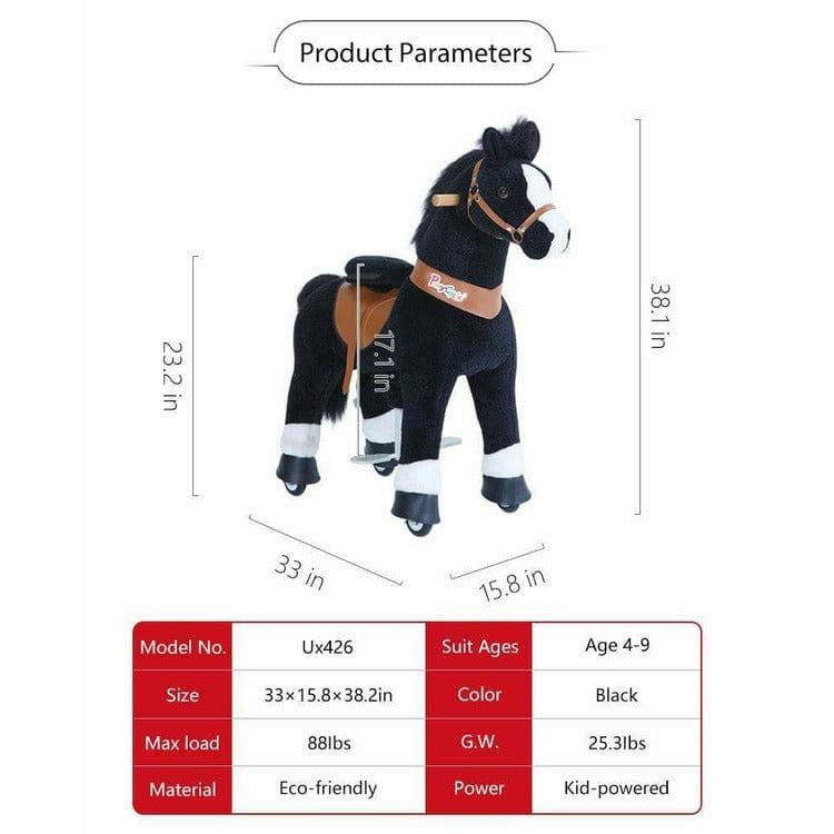 PonyCycle, Inc. - Black Model U Ride-On Horse - 4-7 Years - Plush