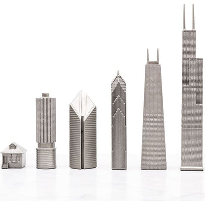 Skyline Chess - Chicago Edition Stainless Steel Chess Set with Marble Hatch Board - Games