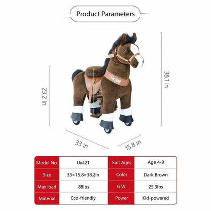 PonyCycle, Inc. - Chocolate Brown Model U Ride-On Horse - 4-7 Years - Plush