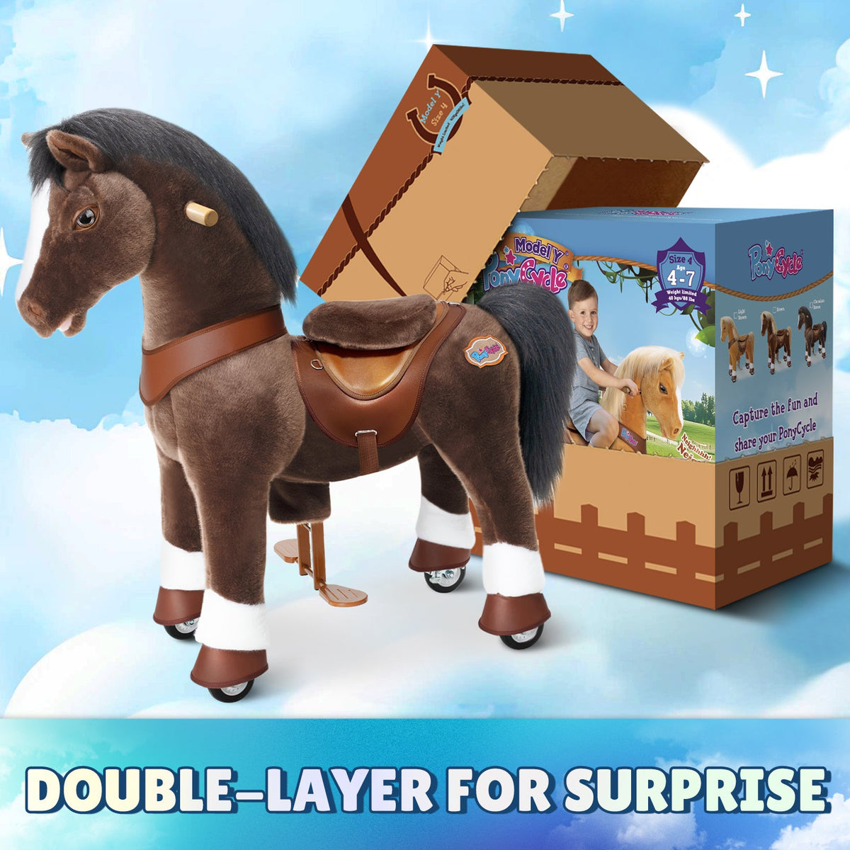 PonyCycle, Inc. - Chocolate Brown Model Y Horse Ride on Toy - 4-7 Years - Outdoor