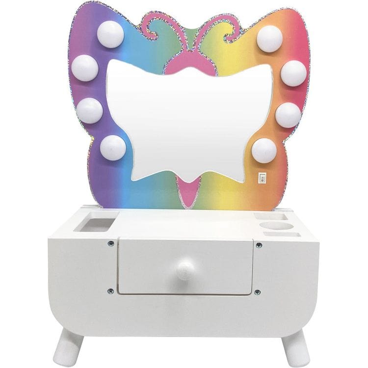 Teamson Kids - Colorful Butterfly-Shaped Tabletop Vanity with Illuminated Mirror - Preschool
