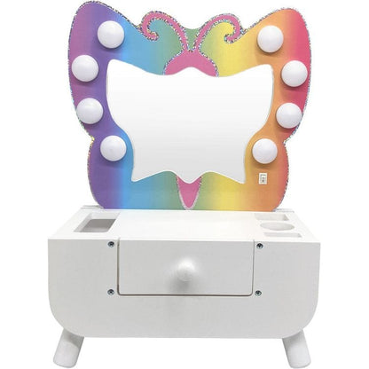 Teamson Kids - Colorful Butterfly-Shaped Tabletop Vanity with Illuminated Mirror - Preschool