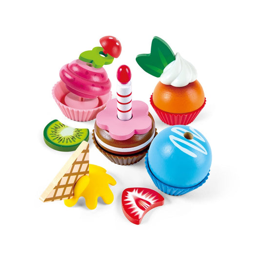 Hape - Colorful Wooden Cupcakes Pretend Play Food Kitchen Toy - Preschool