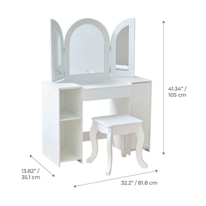 Teamson Kids - Deluxe Glow Wooden Vanity Desk with LED Lights & Cork Panels - Room Decor