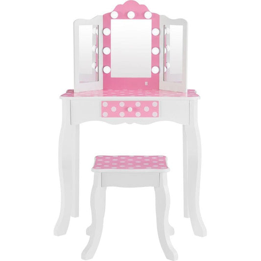 Teamson Kids - Fantasy Fields Gisele Polka Dot Kids Vanity Table & Stool with LED - Room Decor
