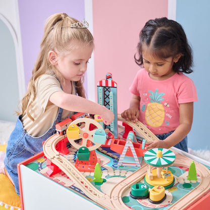 Teamson Kids - Florida Amusement Park Wooden Activity Table with 6 Mini-Games - Preschool