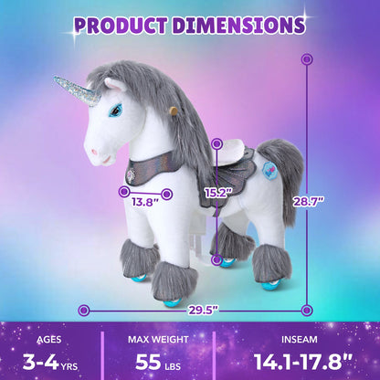 PonyCycle, Inc. - Grey Unicorn Model Y Ride on Toy - 3-4 Years - Preschool