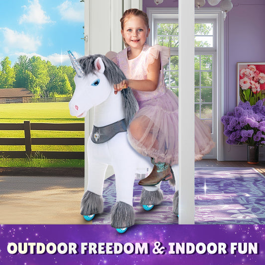 PonyCycle, Inc. - Grey Unicorn Model Y Ride on Toy - 4-7 Years - Outdoor
