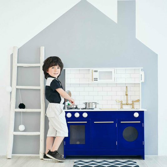 Teamson Kids - Little Chef Berlin Modern Play Kitchen - White / Blue - Preschool