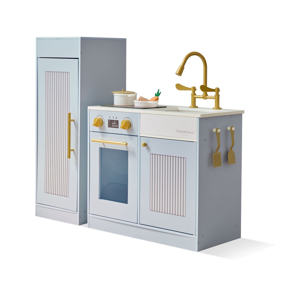 Teamson Kids - Little Chef Chester Wooden Play Kitchen with Large Fridge & Sink - Blue - Preschool