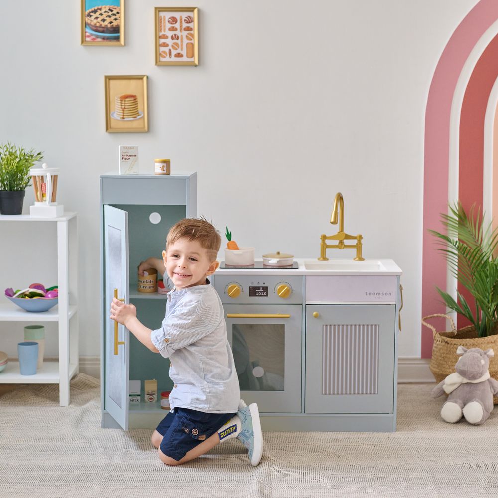Teamson Kids - Little Chef Chester Wooden Play Kitchen with Large Fridge & Sink - Blue - Preschool