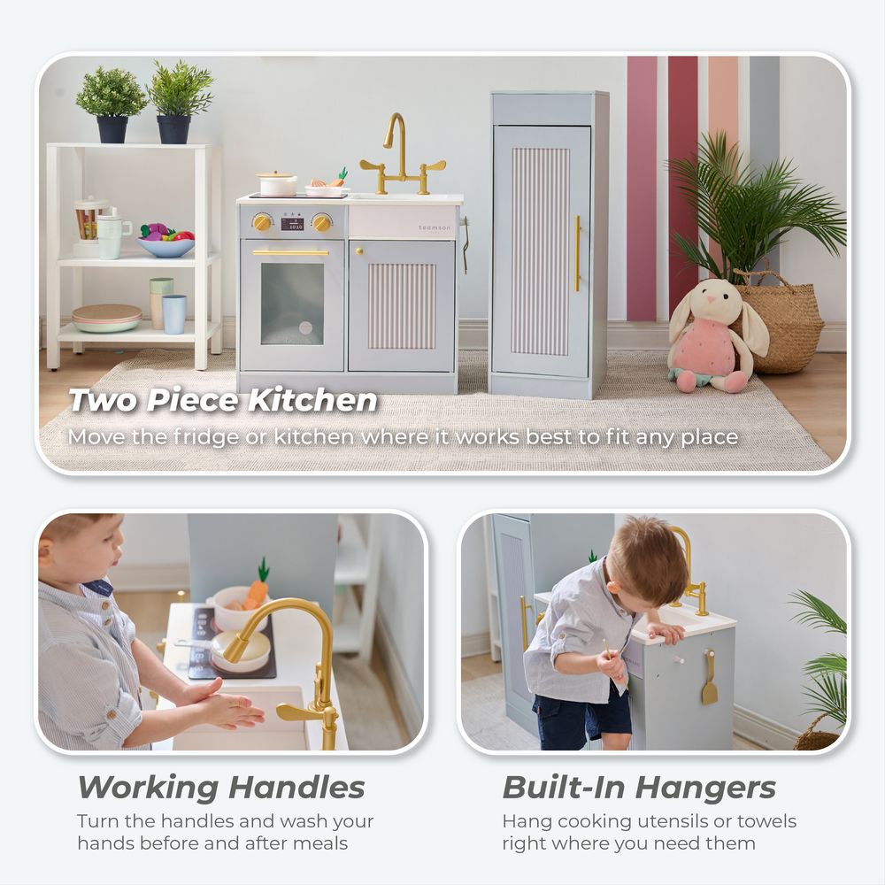 Teamson Kids - Little Chef Chester Wooden Play Kitchen with Large Fridge & Sink - Blue - Preschool