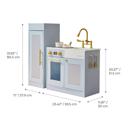 Teamson Kids - Little Chef Chester Wooden Play Kitchen with Large Fridge & Sink - Blue - Preschool
