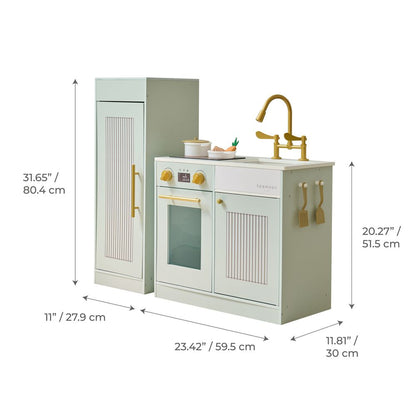 Teamson Kids - Little Chef Chester Wooden Play Kitchen with Large Fridge & Sink - Green - Preschool