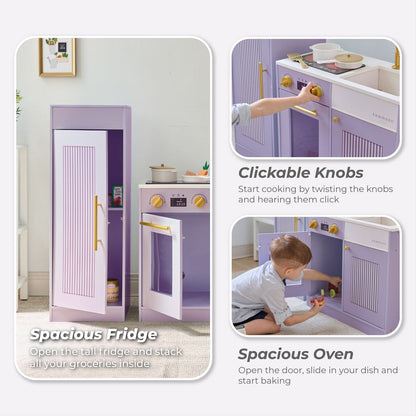 Teamson Kids - Little Chef Chester Wooden Play Kitchen with Large Fridge & Sink - Purple - Preschool