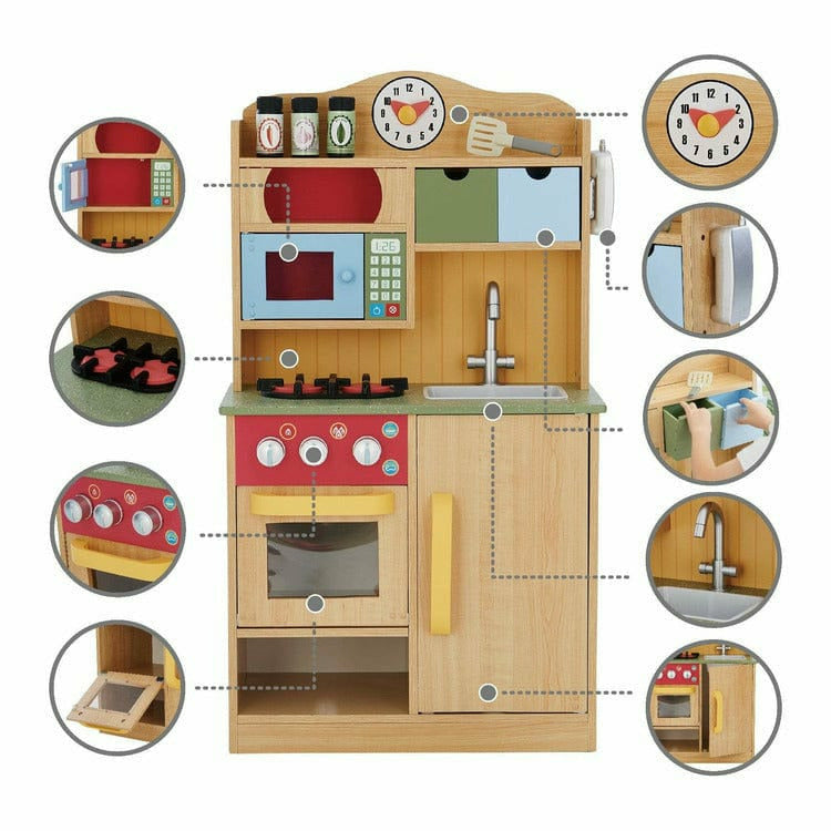 Teamson Kids - Little Chef Florence Classic Play Kitchen - Wood Grain - Preschool