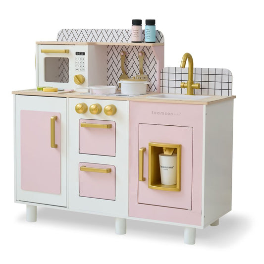 Teamson Kids - Little Chef Hampton Wooden Play Kitchen with Ice Dispenser & Sink - Pink - Preschool