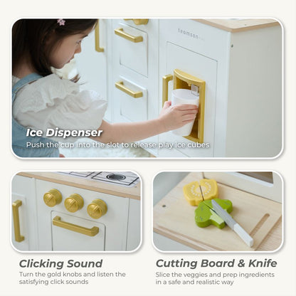 Teamson Kids - Little Chef Hampton Wooden Play Kitchen with Ice Dispenser & Sink - White - Preschool