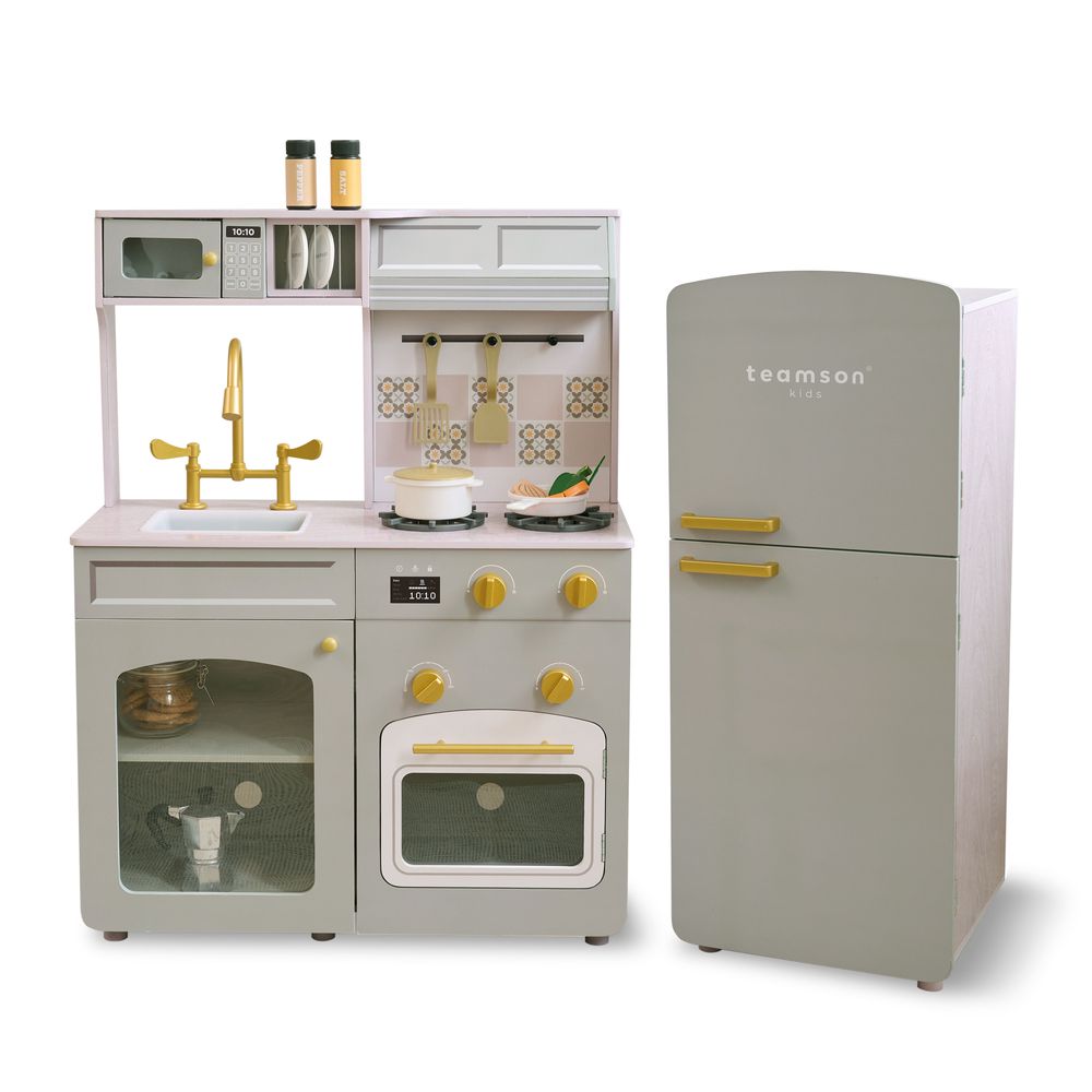 Teamson Kids - Little Chef Normandy Wooden Play Kitchen with Modular Fridge & Sink - Grey - Preschool