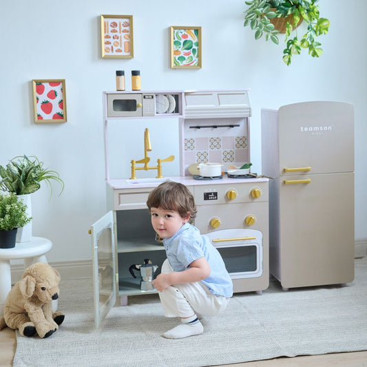 Teamson Kids - Little Chef Normandy Wooden Play Kitchen with Modular Fridge & Sink - Grey - Preschool