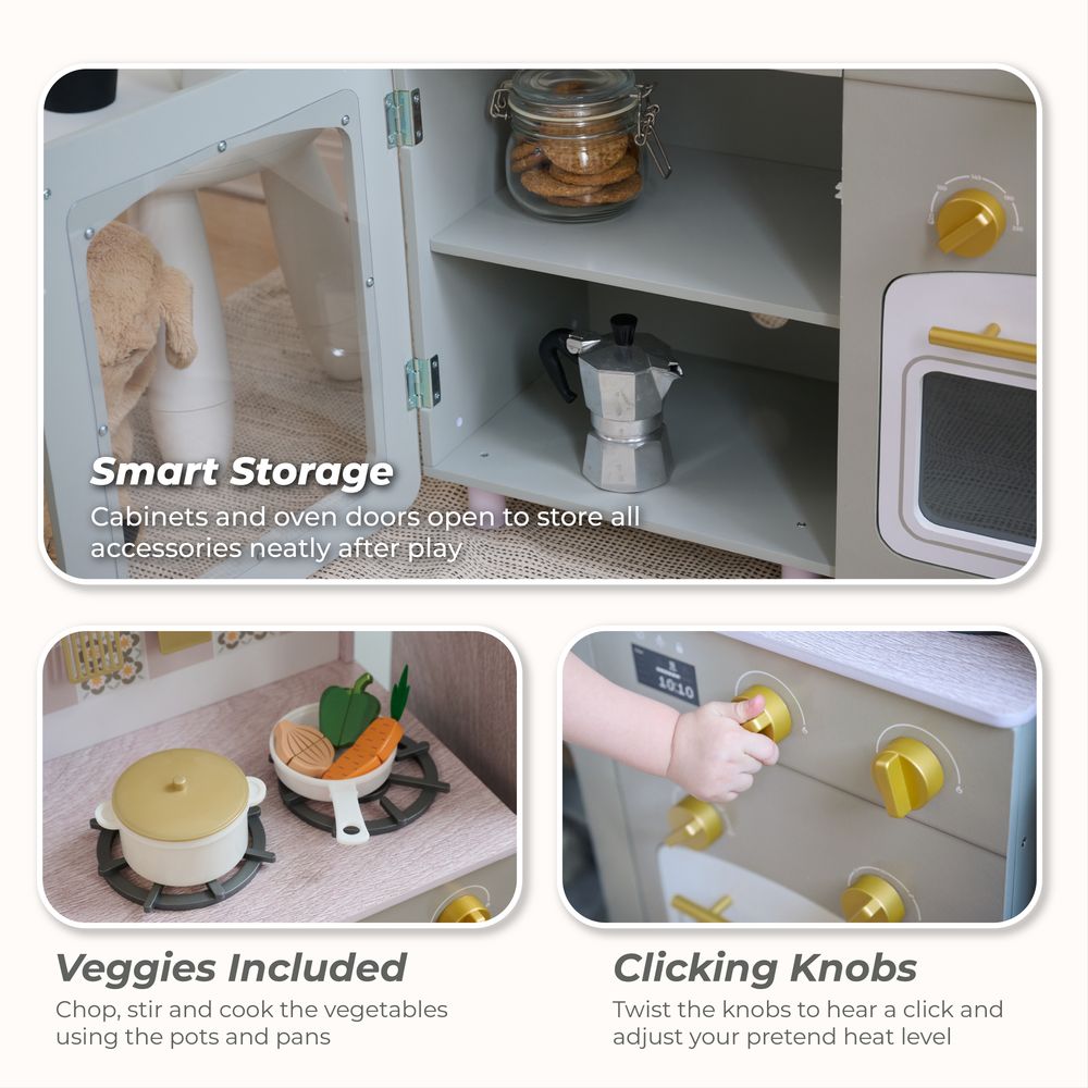 Teamson Kids - Little Chef Normandy Wooden Play Kitchen with Modular Fridge & Sink - Grey - Preschool