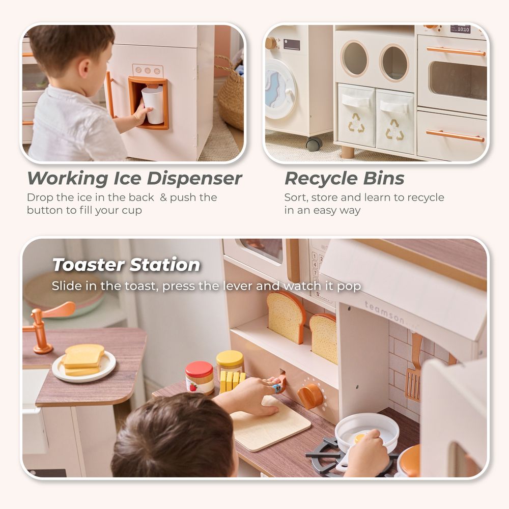 Teamson Kids - Little Chef Savannah Wooden Play Kitchen with 3 Modular Pieces - Cream - Preschool