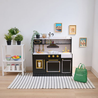 Teamson Kids - Little Chef St. Louis Wooden Play Kitchen with Sink & Ice Dispenser - Black - Preschool