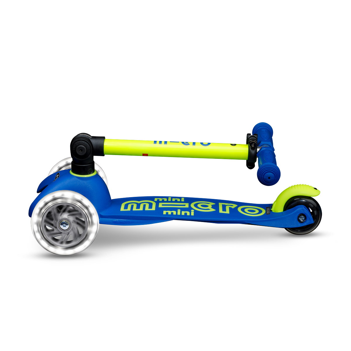 Micro Kickboard - Mini Deluxe Foldable LED Scooter - Neon Canary Yellow/Blue - Outdoor
