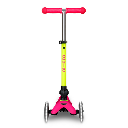 Micro Kickboard - Mini Deluxe Foldable LED Scooter - Neon Flamingo Pink/Yellow - Outdoor