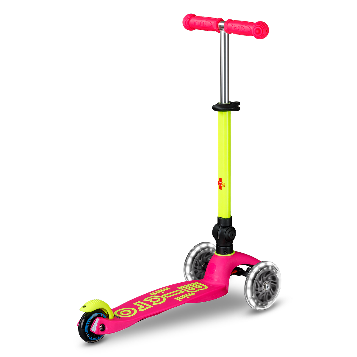 Micro Kickboard - Mini Deluxe Foldable LED Scooter - Neon Flamingo Pink/Yellow - Outdoor