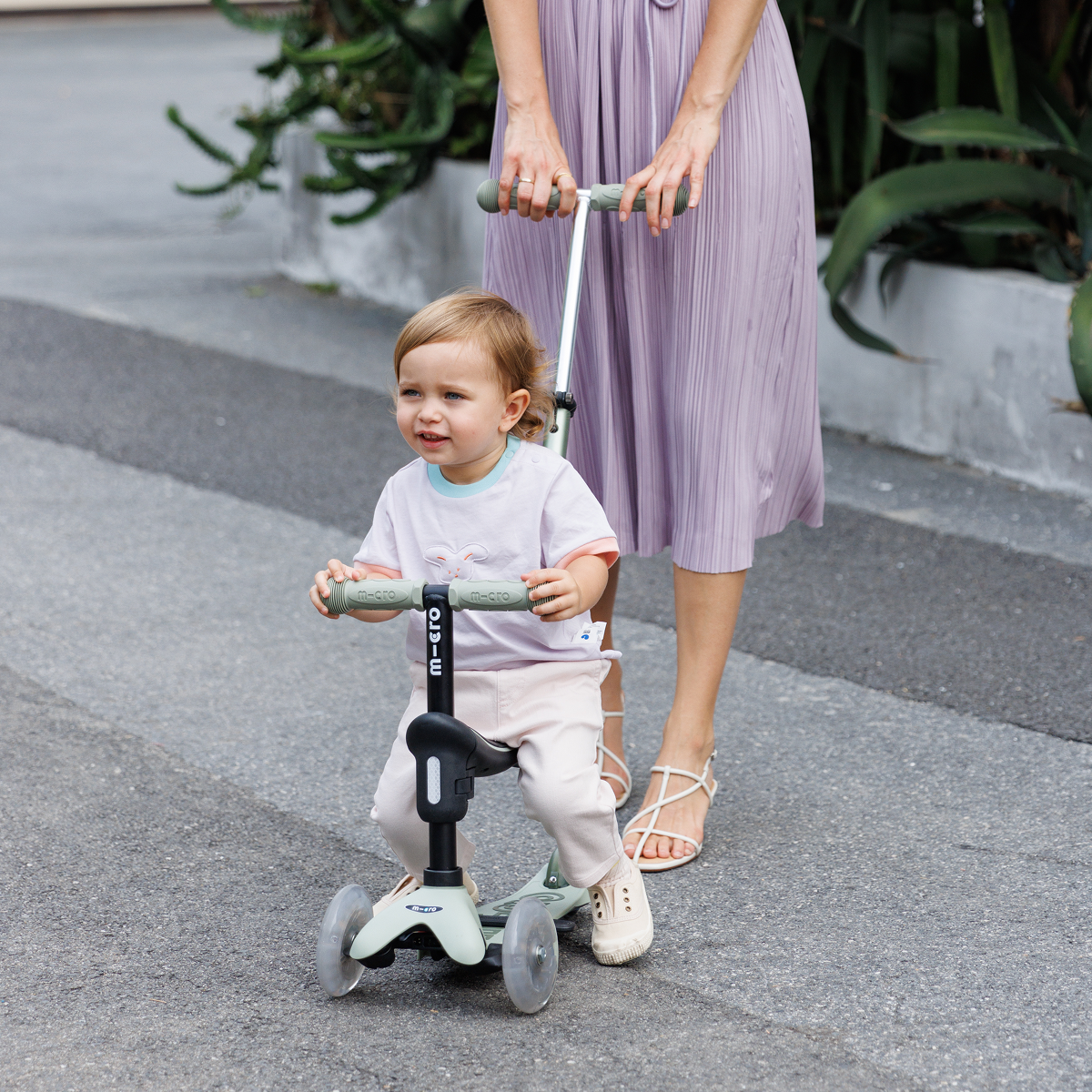 Micro Kickboard - Mini Deluxe Rock & Go LED Scooter - Olive Sage - Outdoor