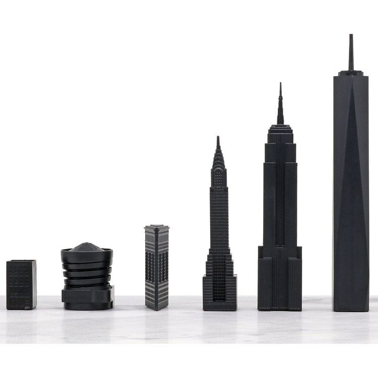 Skyline Chess - New York Versus Los Angeles Acrylic Chess Set with Black and White Wood Hatch Board - Games