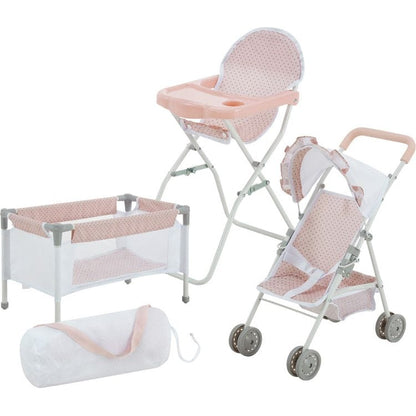 Teamson Kids - Olivia's Little World Polka Dot Princess Baby Doll 3 Piece Nursery Set - Pink - Dolls