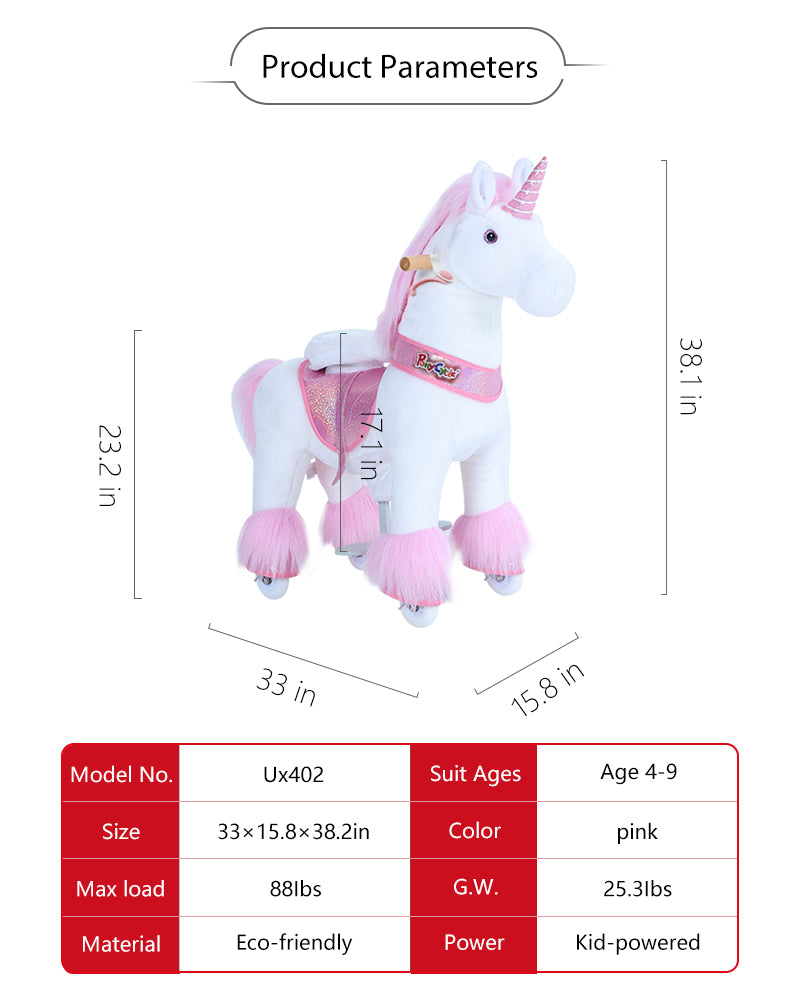 PonyCycle, Inc. - Pink Model U Ride-On Unicorn - 3-4 Years - Plush