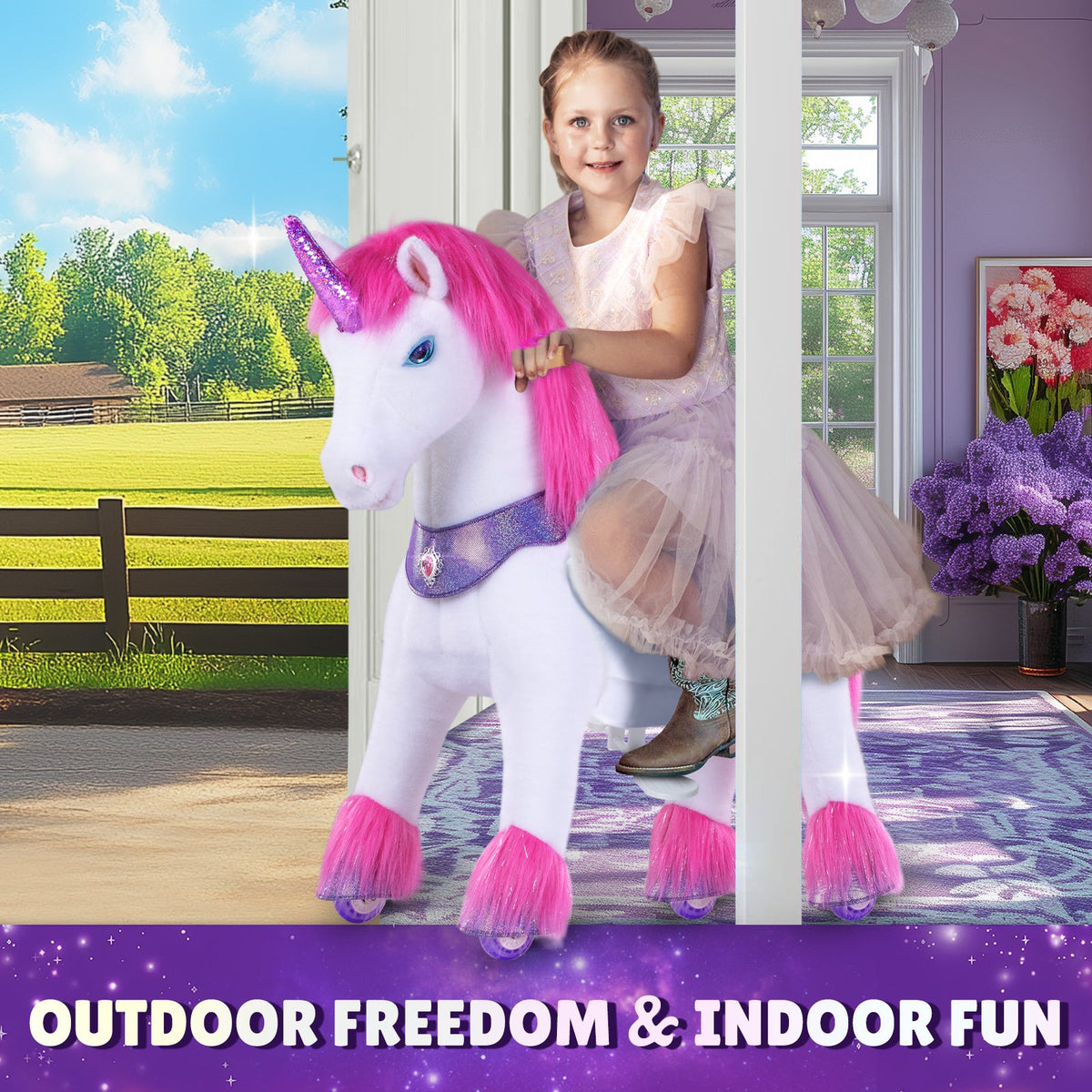 PonyCycle, Inc. - Pink Unicorn Model Y Ride on Toy - 3-4 Years - Preschool