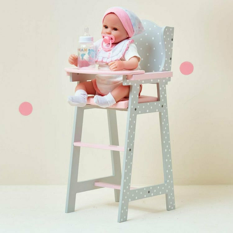 Teamson Kids - Polka Dots Princess Baby Doll High Chair - Grey - Dolls