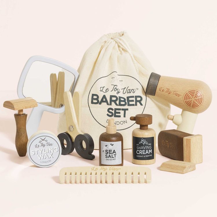 Le Toy Van - Pretend Play Wooden Hairdresser & Barber Kit - 12 Pieces - Preschool