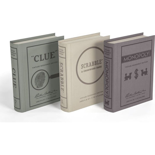 WS Game Company - Vintage Bookshelf Games 3-Pack: Monopoly, Scrabble, Clue - Games
