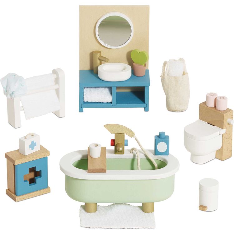 Le Toy Van - Wooden Dollhouse 19 Piece Bathroom Furniture Set - Dolls