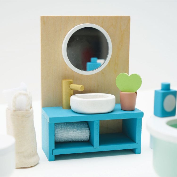 Le Toy Van - Wooden Dollhouse 19 Piece Bathroom Furniture Set - Dolls