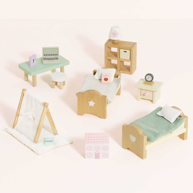 Le Toy Van - Wooden Dollhouse 24 Piece Child's Bedroom Furniture Set - Dolls