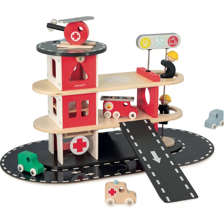 Janod - Wooden Fire Station Playset - Preschool